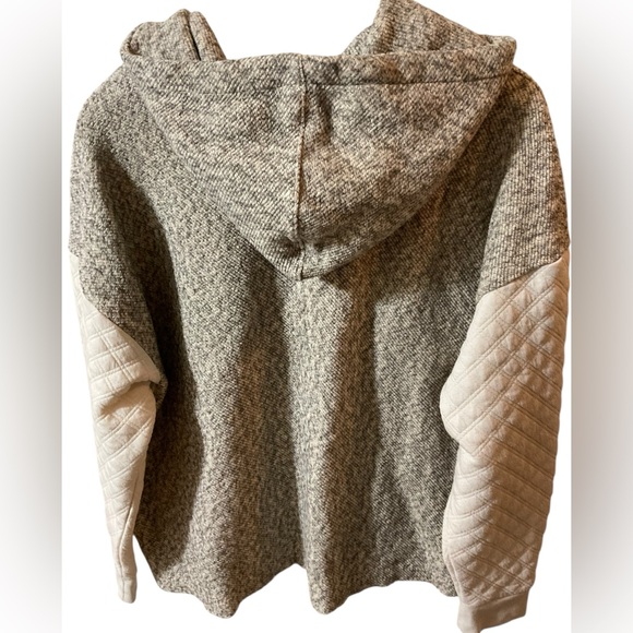 Madewell Quilted Sleeve Hoodie Sweatshirt Top in ivory and gray. Size‎ Large - Picture 7 of 16